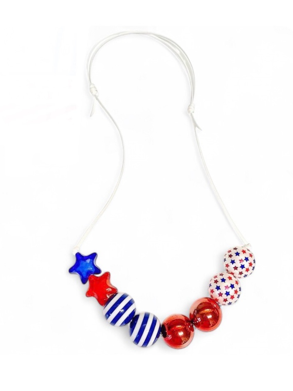 Handmade Patriotic Beaded Necklace Adjustable Stars Stripes July 4th USA